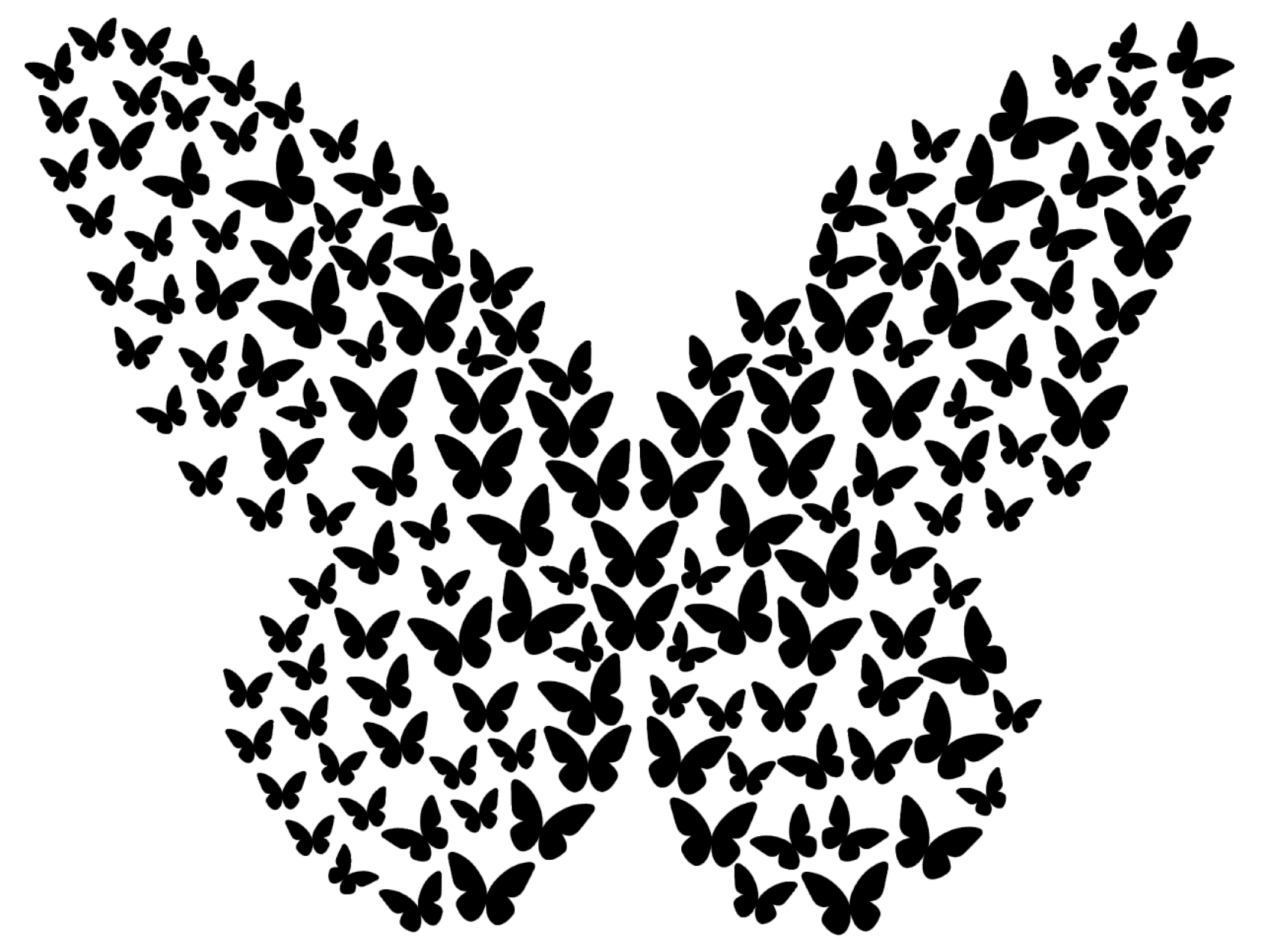 Black butterfly pattern made up of many smaller butterflies.